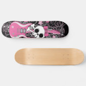 Niedlicher Schädel mit rosa Gitarre Skateboard (Horizontal)