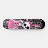 Niedlicher Schädel mit rosa Gitarre Skateboard (Horizontal)