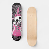 Niedlicher Schädel mit rosa Gitarre Skateboard (Vorderseite)
