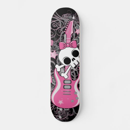Niedlicher Schädel mit rosa Gitarre Skateboard (Vorderseite)