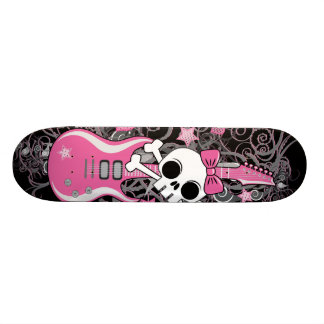 Niedlicher Schädel mit rosa Gitarre Skateboard
