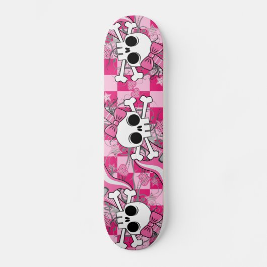 Niedlicher Schädel mit rosa Gitarre Skateboard (Vorderseite)