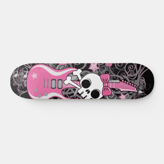 Niedlicher Schädel mit rosa Gitarre Skateboard (Horizontal)
