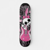 Niedlicher Schädel mit rosa Gitarre Skateboard (Vorne)