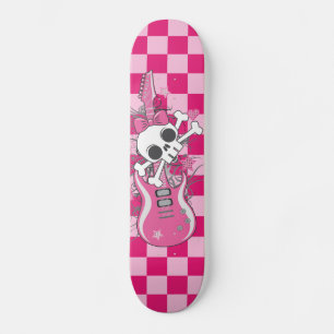 Niedlicher Schädel mit rosa Gitarre Skateboard