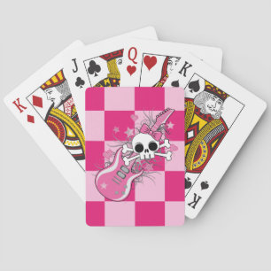 Niedlicher Schädel mit rosa Gitarre Spielkarten