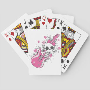 Niedlicher Schädel mit rosa Gitarre Spielkarten