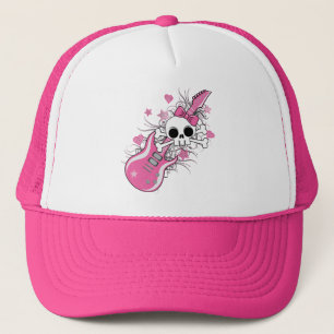 Niedlicher Schädel mit rosa Gitarre Truckerkappe