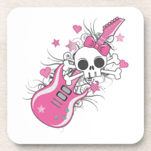 Niedlicher Schädel mit rosa Gitarre Untersetzer