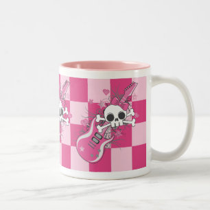 Niedlicher Schädel mit rosa Gitarre Zweifarbige Tasse