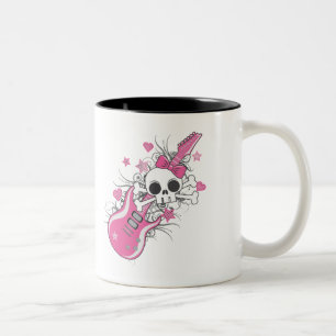 Niedlicher Schädel mit rosa Gitarre Zweifarbige Tasse