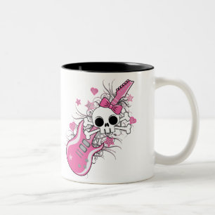 Niedlicher Schädel mit rosa Gitarre Zweifarbige Tasse