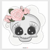 Niedlicher Schädel mit Rose Aufkleber (Blatt)