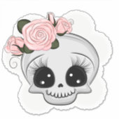 Niedlicher Schädel mit Rose Aufkleber (Vorderseite)