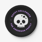 Niedlicher Schädel mit Sternen schwarz lila Happy  Pappteller (Vorderseite)