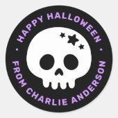 Niedlicher Schädel mit Sternen schwarz lila Happy  Runder Aufkleber (Vorderseite)