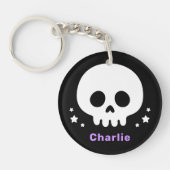 Niedlicher Schädel mit Sternen und lila Namen Schlüsselanhänger (Vorderseite)