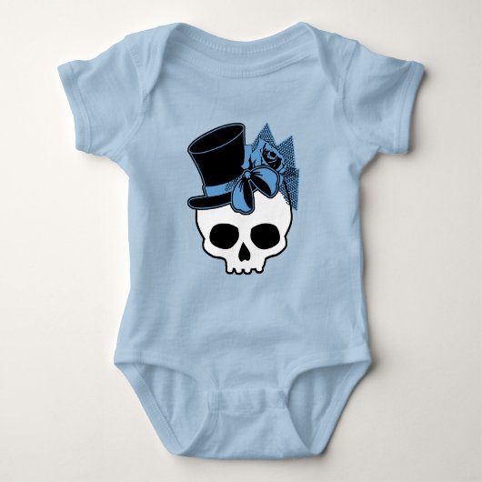 Niedlicher Schädel mit Top Hat Rose Blue Bow (Vorderseite)