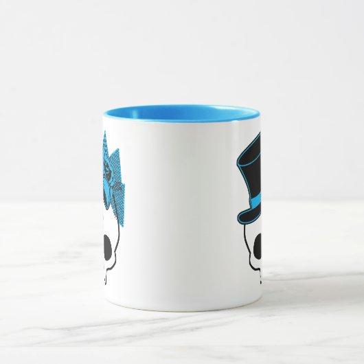 Niedlicher Schädel mit Top Hat Rose Blue Bow Tasse (Zentrum)