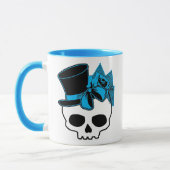 Niedlicher Schädel mit Top Hat Rose Blue Bow Tasse (Links)