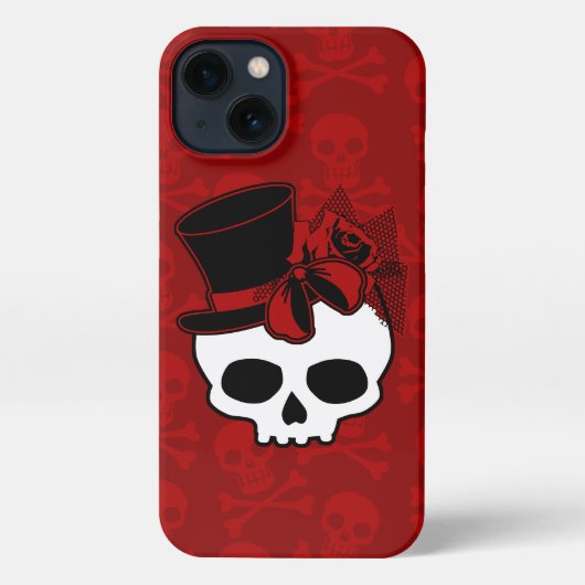 Niedlicher Schädel mit Top Hat Rose Red Bow iPhone Hülle (Rückseite)