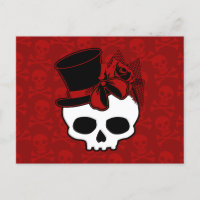 Niedlicher Schädel mit Top Hat Rose Red Bow