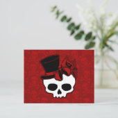 Niedlicher Schädel mit Top Hat Rose Red Bow Postkarte (Stehend Vorderseite)