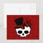 Niedlicher Schädel mit Top Hat Rose Red Bow Postkarte (Vorne/Hinten)