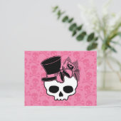 Niedlicher Schädel mit Top Hat-Rose, rosa Bow-Post Postkarte (Stehend Vorderseite)