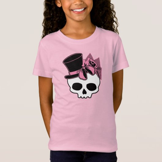 Niedlicher Schädel mit Top-Hat-Rose, rosa Leim T-Shirt (Vorderseite)
