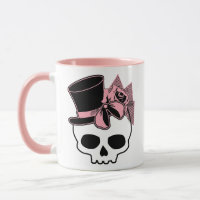Niedlicher Schädel mit Top-Hat-Rose, rosa Leim