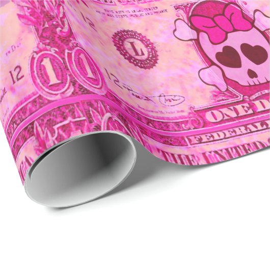 niedlicher Schädel, rosa Dollar Geschenkpapier (Rolleneckpunkt)