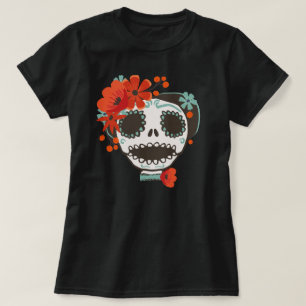 Niedlicher Schädel-tragende Blumen T-Shirt
