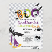 Niedlicher Schädel und Fledermäuse Halloween-Party Einladung (Vorne/Hinten)