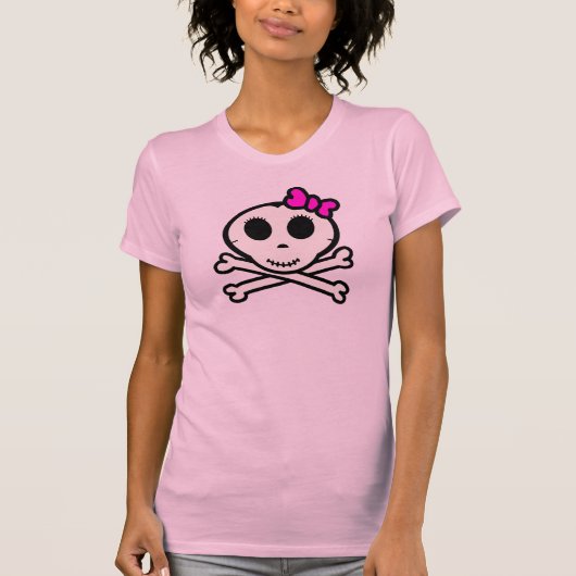Niedlicher Schädel und gekreuzte Knochen mit rosa T-Shirt (Vorderseite)