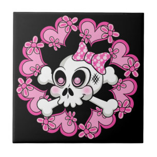 Niedlicher Schädel und Herz Fliese