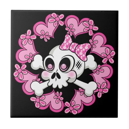 Niedlicher Schädel und Herz Fliese (Vorderseite)