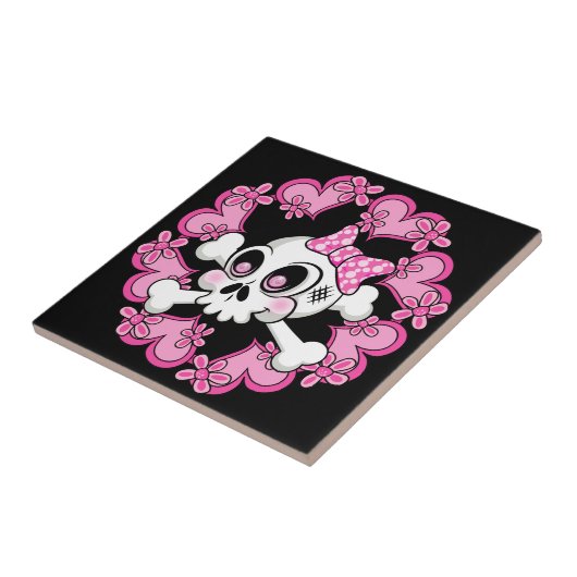 Niedlicher Schädel und Herz Fliese (Seite)