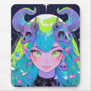 Niedlicher Schädel und Hörner Punk Rock Anime Girl Mousepad