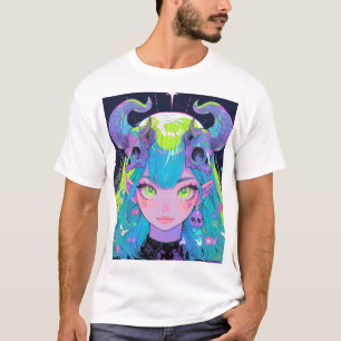 Niedlicher Schädel und Hörner Punk Rock Anime Girl T-Shirt