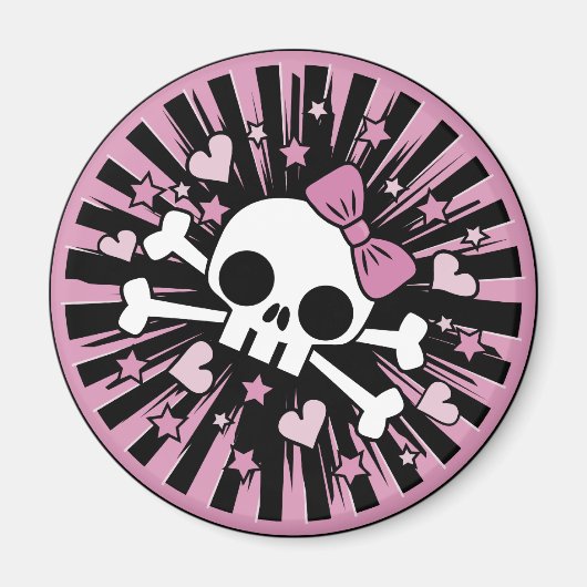 Niedlicher Schädel und Kreuzknochen Magnet (Vorne)