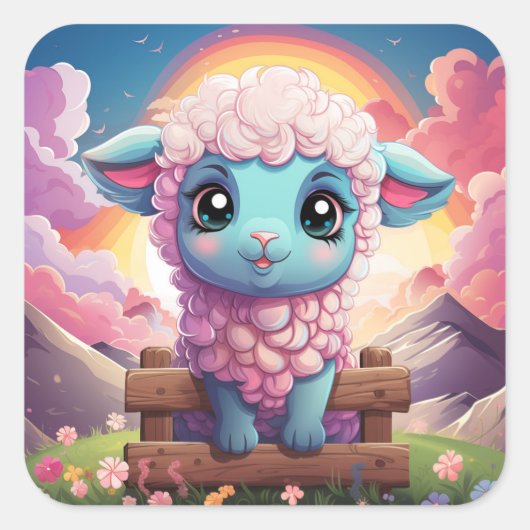 Niedlicher Schafaufkleber Quadratischer Aufkleber (Vorderseite)