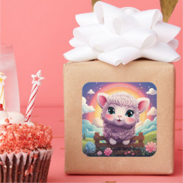 Niedlicher Schafaufkleber Quadratischer Aufkleber