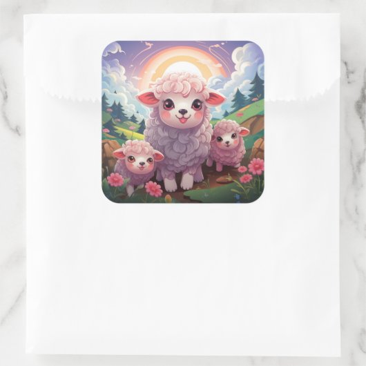 Niedlicher Schafaufkleber Quadratischer Aufkleber (Tasche)