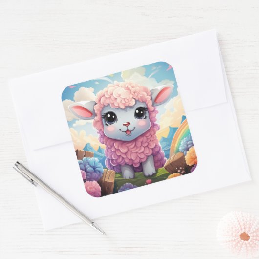 Niedlicher Schafaufkleber Quadratischer Aufkleber (Umschlag)