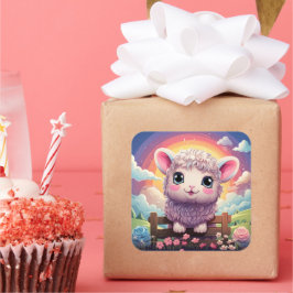 Niedlicher Schafaufkleber Quadratischer Aufkleber