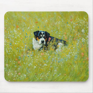 Niedlicher Schäferhund Mix Dog Blume der Whimsikku Mousepad