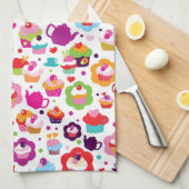 Niedlicher Schalenkuchen und Teetopf Küchentuch (Viertel Falte)