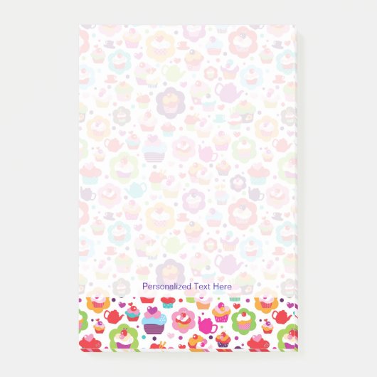 Niedlicher Schalenkuchen und Teetopf Post-it Klebezettel (Vorderseite)