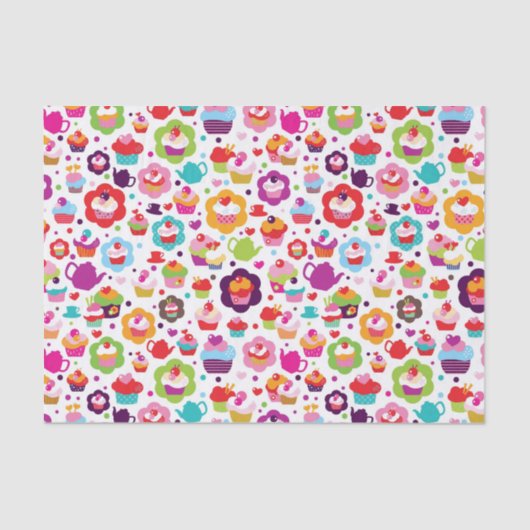 Niedlicher Schalenkuchen und Teetopf Seidenpapier (Vorderseite)